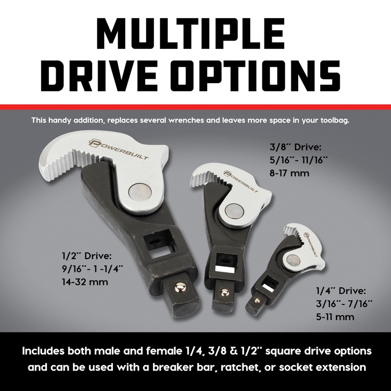 Powerbuilt 3 Piece Spring-Loaded Crowfoot Wrench Set, Adjustable, Auto Size,