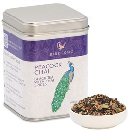 Birdsong Peacock Chai- Organic Black Tea with Assam Chai Spices, Caffeinated English Breakfast Tea with Cardamom, Ginger, and Cinnamon Notes, 100% Natural Sweet 18 Plant-Based Pyramid Tea Bags