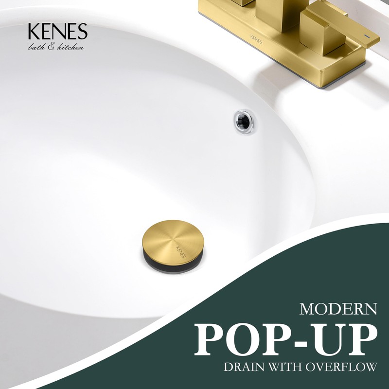 KENES Brushed Gold Pop Up Bathroom Sink Drain with Overflow,