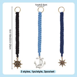 DELORIGIN 3 Styles Handmade Oceans Rope Bell Pull for Hanging Nautical Ships Bell Cotton Bell Knot Fancy Ropework Bell Rope Keychain Bell Wall Hanging Rope with Brass Open Jump Rings