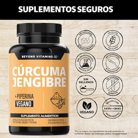 Beyond Vitamins | Cúrcuma + Jengibre potenciado con Pimienta Negra (Piperina) – Máxima Absorción y Calidad Garantizada | Vegano (60 Cápsulas)