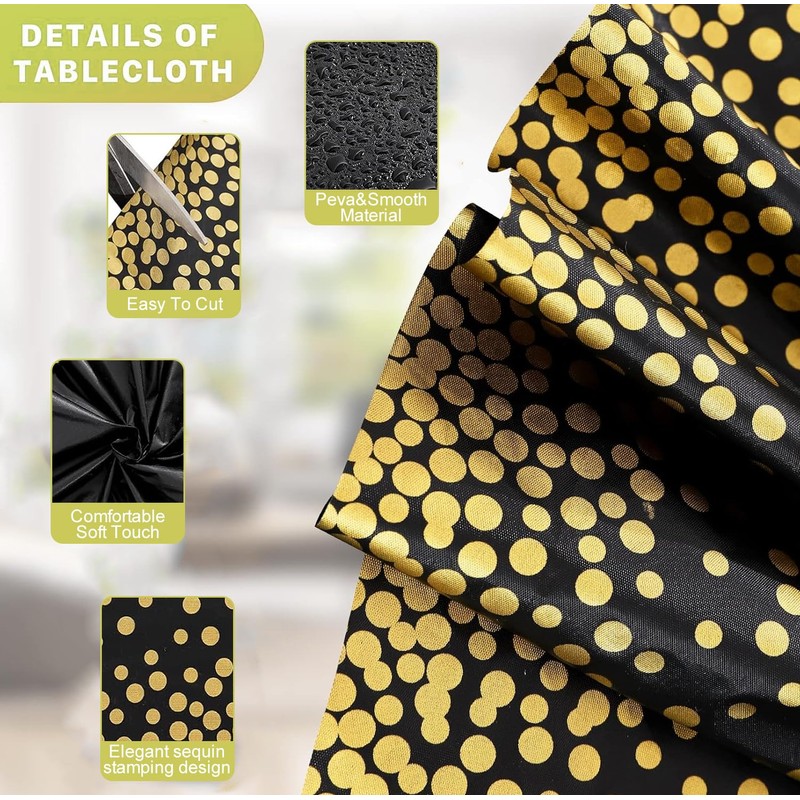 Jeffbaubl 6 Set Tablecloths and Satin Table Runner, 6 Black