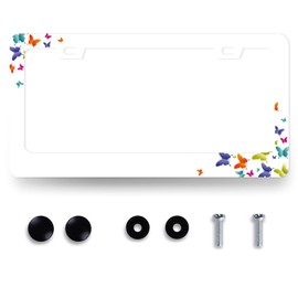 Butterfly License Plate Frame Beautiful Butterflies License Plate Stainless Steel Auto Parts Holder Colorful License Plate Decoration for Men Women Size 12.2" x 6.2"with Screws