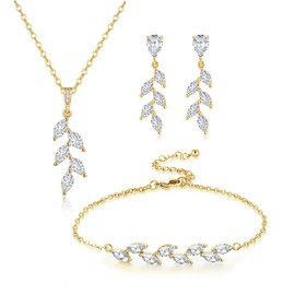 DHQH Bridesmaid Jewelry Sets for Wedding Bridesmaid Leaf Necklace Earrings Bracelet Set Gifts I Couldn’t Tie a Knot Without You Wedding Bridesmaid Proposal Jewelry Gifts for Women