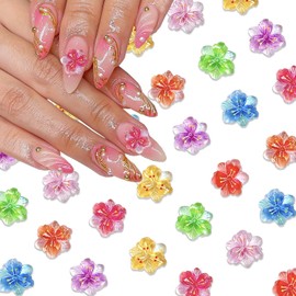 80Pcs Flower Nail Charms Colorful Nail Rhinestone for Acrylic Nails 3D Gradient Smudge Cherry Blossoms Design Cute Nail Jewels Resin Nail Art Supplies for Women Girls Manicure Charms Accessories DIY
