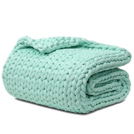 YnM Cooling Chunky Throw Blanket, Medium-Weight, Hand Knitted, Skin Friendly, Ventilated and Breathable, Machine Washable, Home Décor Piece for Couch, Sofa and Bed (Menthe Green, 40x50 Inch)