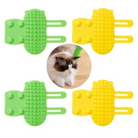 Cat Self Grooming Brush Silicone Cat Combs for Indoor Soft Cat Face Scratcher Adjustable Pet Hair Combs Cat Furniture Groomer, 4 PCS Green and Yellow Cat Self Groomer Corner Scratcher