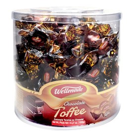 Wellmade Chocolate Caramel Toffee Candy Chews | Soft Creamy Sweet Toffee Candies, Individually Foil Wrapped Pieces for Freshness (Bulk 35.27 oz Tub)
