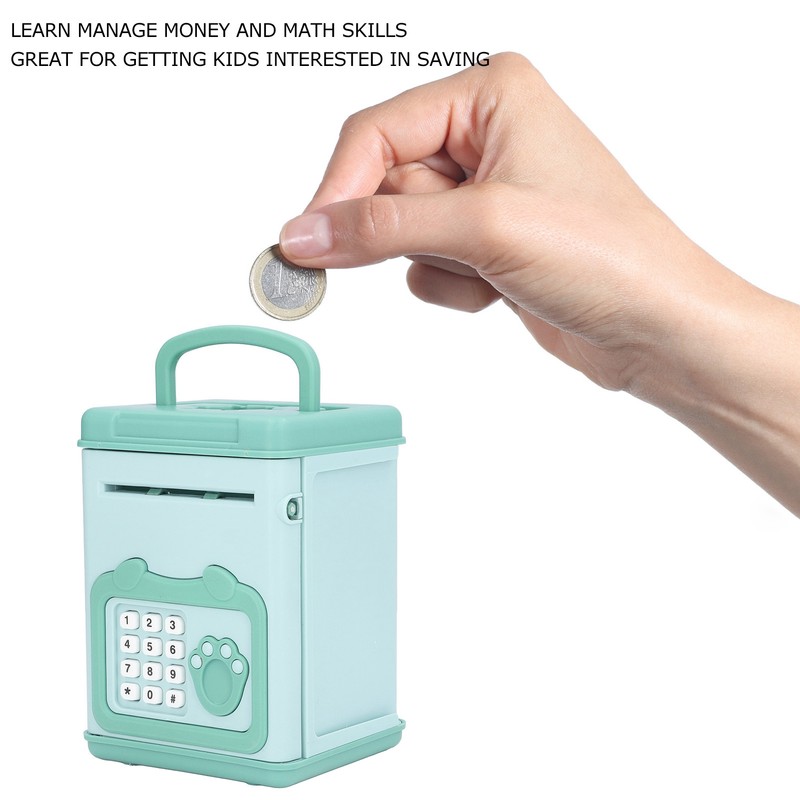 Fingerprint Password Cash Piggy Bank for Kids Auto Scroll Paper
