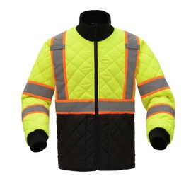 Gorvex Hi-Vis Two-Tone Quilted Safety Jacket Waterproof Resistant, Reflective Tape, Zipper Front with Pockets, ANSI Class 3 (Large)