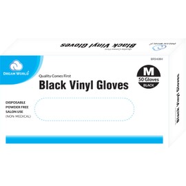 Dream World Medium Vinyl Gloves Black 50 Pcs Box