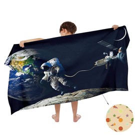 Ulticool Astronaut Top Universe Moon Rocket Ship Towel - Child Girl Boy - Quick Drying Microfibre Bath Towel - 140 x 70 cm - Travel Fitness Gym Sports Spa Yoga - Blue