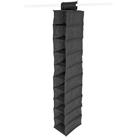 Anika 66889 Pocket Hanging Wardrobe Storage Organiser with Top Fixing Loop-125x30x15cm-Black, Fabric, Black, 10 Shelf