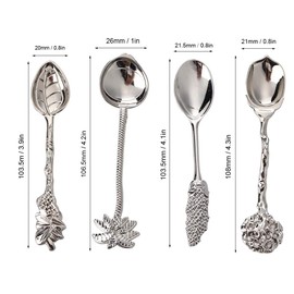 4pcs Coffee Tea Spoon Alloy Stirring Tableware with Different Vintage Pattern for Stir Bar Ice Cream Teaspoons(Silver)