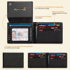 Carteras para Caballero,Billetera Slim para Hombre de Cuero con Protección RFID - 2 Ventanas de ID y Caja de Regalo | Cartera Delgada y Elegante para Seguridad y Comodidad Diaria (Negro)