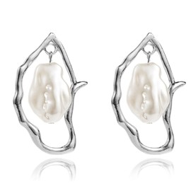 Stocking Stuffers Pearl Stud Earrings for Women Baroque Big Pearl Earrings Gold Large Pearl Earrings for Teen Girls Trendy Earrings Jewelry Gifts 2024