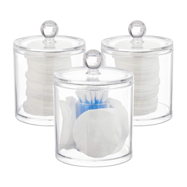 Relaxdays Swab Storage Container Set of 3, Cotton Pad Holder, Lidded, Easy-Care, Acrylic Organiser, Clear, 13 x 10 x 10cm