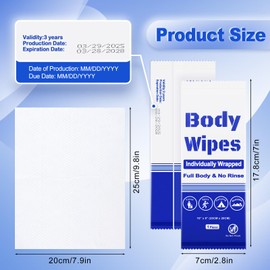 100Pcs Disposable Body Wipes, 7.8 x 9.8 inch Individually Wrapped Bath Wipes for Women Men in Bulk, No Rinse-Free Large Body Bath Shower Wipes for Home Travel Hotel Outdoors Camping After Gym (Blue)