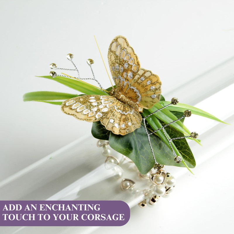 7cm White Glitter Decorative Butterflies x 12 Wired