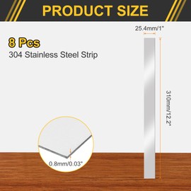 uxcell 8 Pcs Stainless Steel Strips, 0.03"(0.8mm) Thick 304 Stainless Steel Metal Shim Stock 1"x12"(25.4x310mm) Stainless Steel Flat Bar Gap Filler Trim Strip for DIY Craft Making