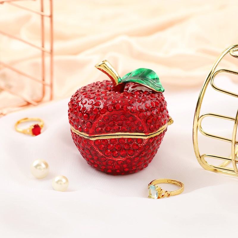 QIFU Classical Red Apple Style Enameled Trinket Box Hinged, Unique