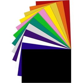Heat Transfer Vinyl - 12 Rainbow Colours 12" x 8" Iron On Vinyl Sheets, HTV Vinyl Sheets for Fabrics, Heat Press Machine or Home Iron On