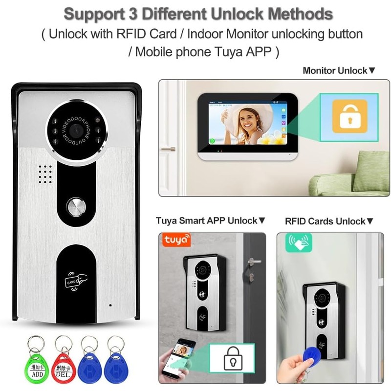7'' TFT LCD Wired Video Intercom System WiFi Indoor Monitor