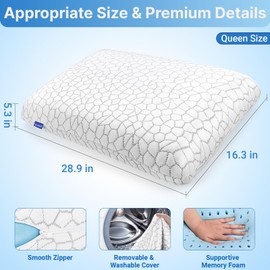 TranquilMoments Cooling Memory Foam Pillows, Cooling Bed Pillow, Bed Pillow for Side, Back and Stomach Sleepers, Neck Pillow for Sleeping with Removable and Machine Washable Cover, Queen Size (1 Pack)