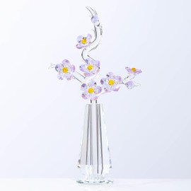 Purple Cherry Blossom Crystal Flowers with Stems - Glass Flowers with Vases Japanese Cherry Gifts Decor for Wife Girlfriend Women - Crystal Collectible Home Table Decor ​for Valentines Wedding Gifts