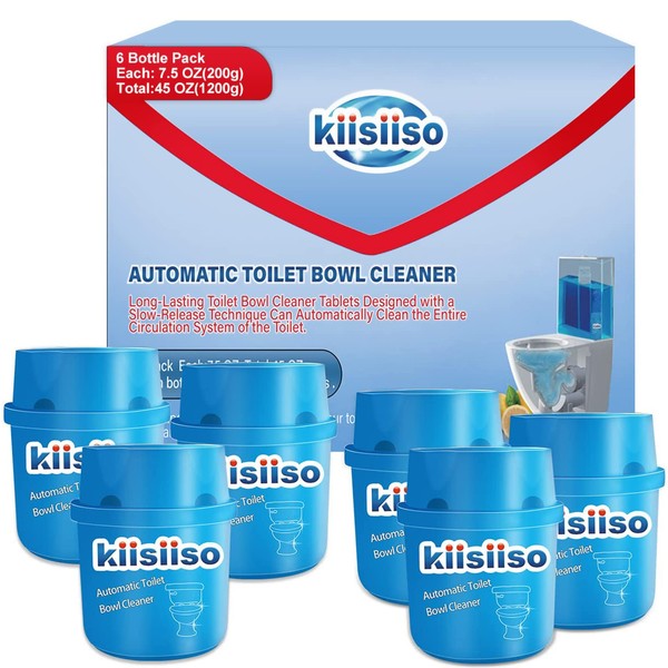 KIISIISO Toilet Bowl Cleaners (6 Bottles PACK), Automatic Long-Lasting Toilet Bowl Cleaner Tablets in Bottle,for About 6 Months' Supply, Blue