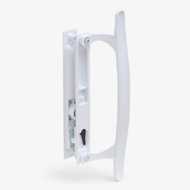 PGT Flush Mount Non-Keyed White Sliding Glass Door Lock with Handle, 6-5/8" Hole Spacing, Features Night Lock & Hook Latch, Fits 1" to 1-1/8" Thick Doors, White Diecast - Patio Door Handle Replacement