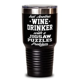 ODTGifts Funny Jigsaw Puzzles Tumbler Just Another Wine Drinker With A Jigsaw Puzzles Problem 30oz Stainless Steel Black