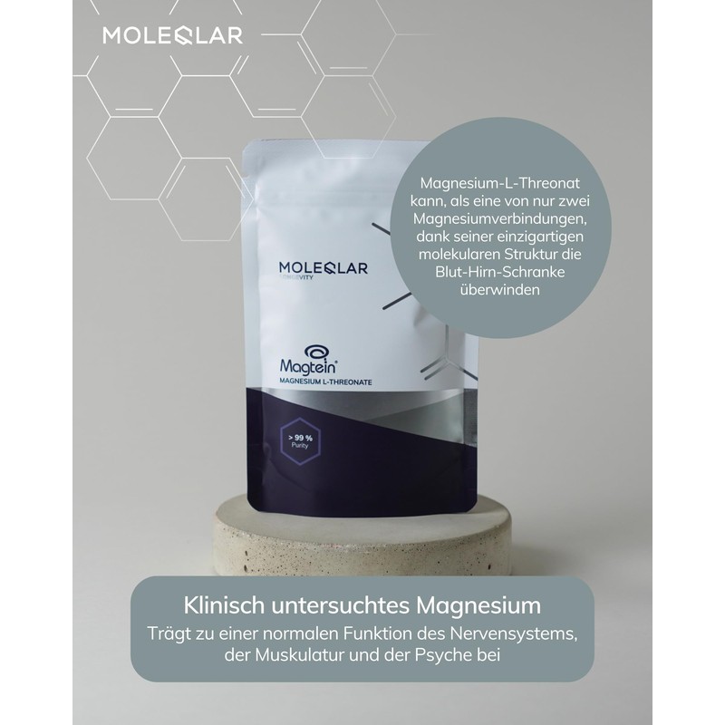 MoleQlar Magnesium L-Threonate Powder 120 g - Magtein Brand Raw