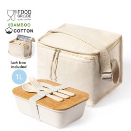 Cool Bag Cool Box Insulated Bag with Integrated Lunch Box with Cutlery Made of Natural Cotton and Isothermal Coating