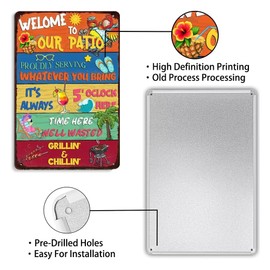 Welcome to Our Patio Metal Sign Patio Wall Decor Outdoor Welcome Patio Signs for New Home Porch Birthday Gift for Men Women Outdoor Party Pool Sign 8x12 Inch