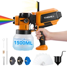 This Hill 1000W High Power Electric Spray Paint Gun,1500ML Container Paint Sprayer for House Painting,Brass Nozzle Storage Bin,Easy to Clean for Furniture,Cabinets,Gardens,Doghouse ect