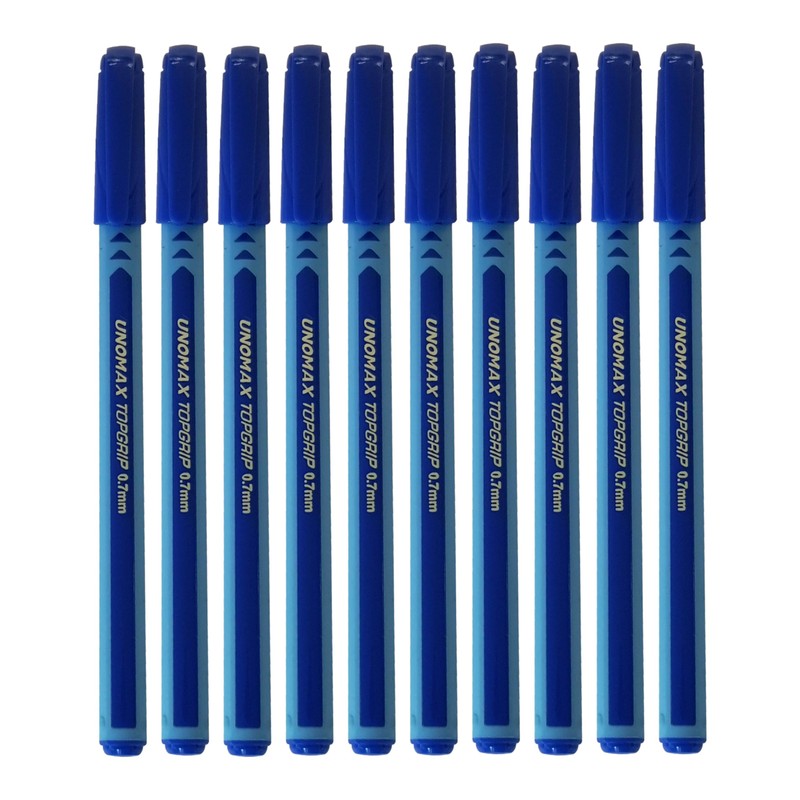 TOPGRIP Ballpoint Pens, BLUE, Fine Point (0.7mm), Pack of 10,