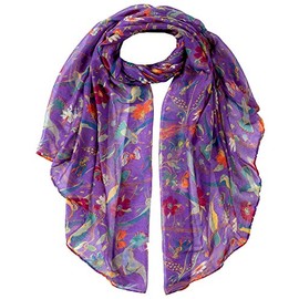 World of Shawls Winter Christmas Robin Bird Print Girls Lady Women Colorful Long Cute Scarf Wraps Shawl Soft Scarves Maxi (Multi Colour Birds Purple)