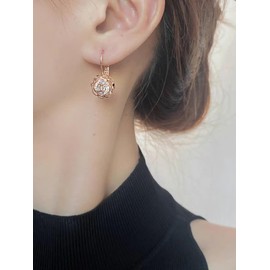 Blooming CZ Filigree 3D Rose Flower Crystal Leverback Dangle Drop Earrings for Women Girls Sensitive Ear Sweet Dangling for Lovers Wedding Elegant Diamond Jewelry Gifts Hypoallergenic (Rose Gold)