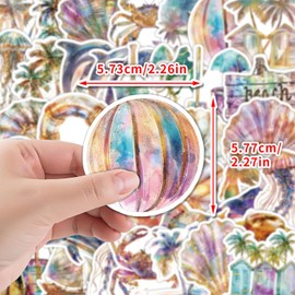 Beach Series Stickers for Water Bottle,50 PCS Cute Style Stickers Pack for Bicycle Suitcase Laptop Phone Luggage Guitar,Waterproof Aesthetic Vinyl Stickers for Teens Party Favors