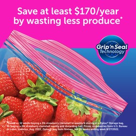 Ziploc 2 Gallon Food Storage Bags, Grip 'n Seal Technology for Easier Grip, Open, and Close, 12 Bags Total