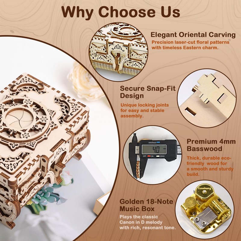 3D Wooden Puzzle for Adults Music Box – DIY Mechanical