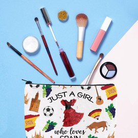 Gzrlyf Spain Gift Makeup Bag Spain Travel Makeup Bag Spain Gifts Just a Girl who Loves Spain Spain Lover Gifts Trip to Spain (just spain)