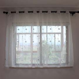 SLOW SOUL Set of 2 Panels White Embroidered Flowers Sheer Curtains for Bedroom Living Dining Room Farmhouse Drapes Curtain with Grommets White 52W X 69 inch Length