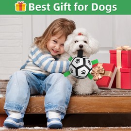 QDAN Dog Toys Soccer Ball with Straps, Interactive Dog Toys for Tug of War, Puppy Birthday Gifts, Dog Tug Toy, Dog Water Toy, Durable Dog Balls World Cup for Small Dogs（5 Inch）