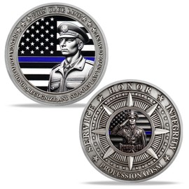 U.S. Police Challenge Coin Law Enforcement Coin Thin Blue Line Saluting Officer Thanks for Your Service Police Officer Gifts for Law Enforcement Policemen Military God Bless The Police