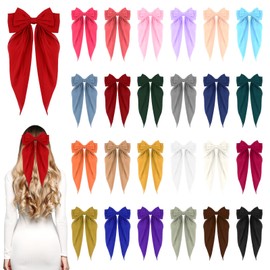 25 Pcs Hair Bows for Women, Big Hair Bows Satin Long Tail Clips for Elegant Hairstyles, Perfect for Weddings, Parties, and Daily Wear