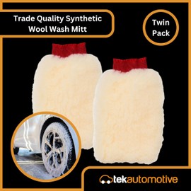 Tek Automotive Twin Pack Super Soft Synthetic Lambswool Car Wash Mitt with Red Cuffs – High Suds Cleaning Glove for Car Washing – Holds Soap, Lifts Dirt & Grime – Reusable Wash Mitt for Car Care Kits