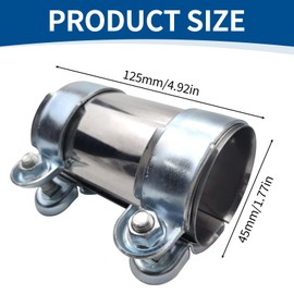 Pipe Connector, Stainless Steel Exhaust Clamp 45 mm Universal Double Clamp Exhaust Clamp for Cars with Exhaust Pipes of 45 mm (45 × 125 mm)