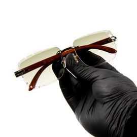 Luxury Square Rimless Gem Cut Retro 90's Hip Hop Diamond Cut Lens Mint Green Gradient Tint Lens Silver Metal Frame Woodgrain Arm Sun Glasses Frameless Rectangle Shades Sunglasses For Men And Women